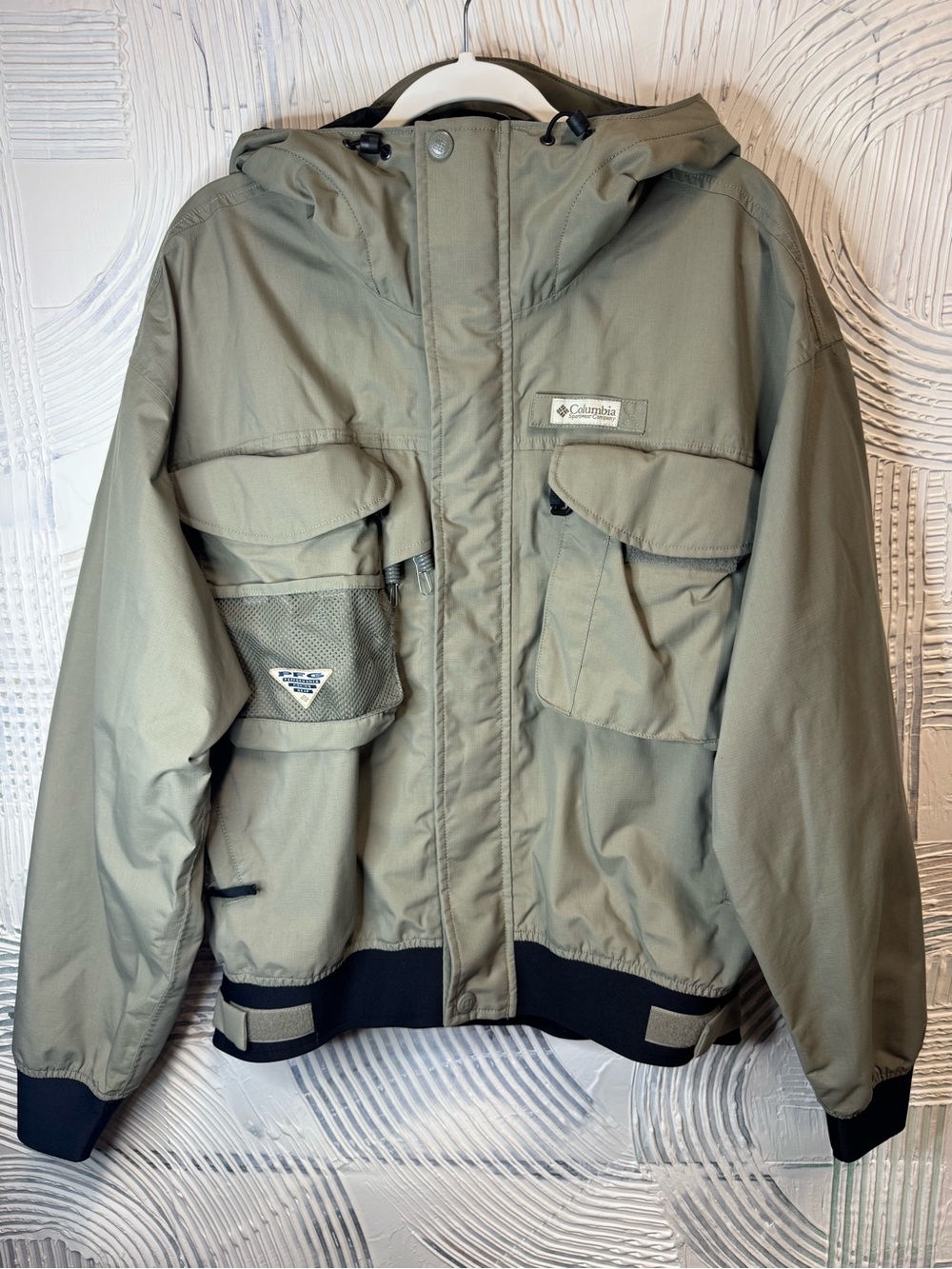 Columbia PFG Men’s L Vintage Fishing Jacket Hooded Utility Multi Pocket Y2K